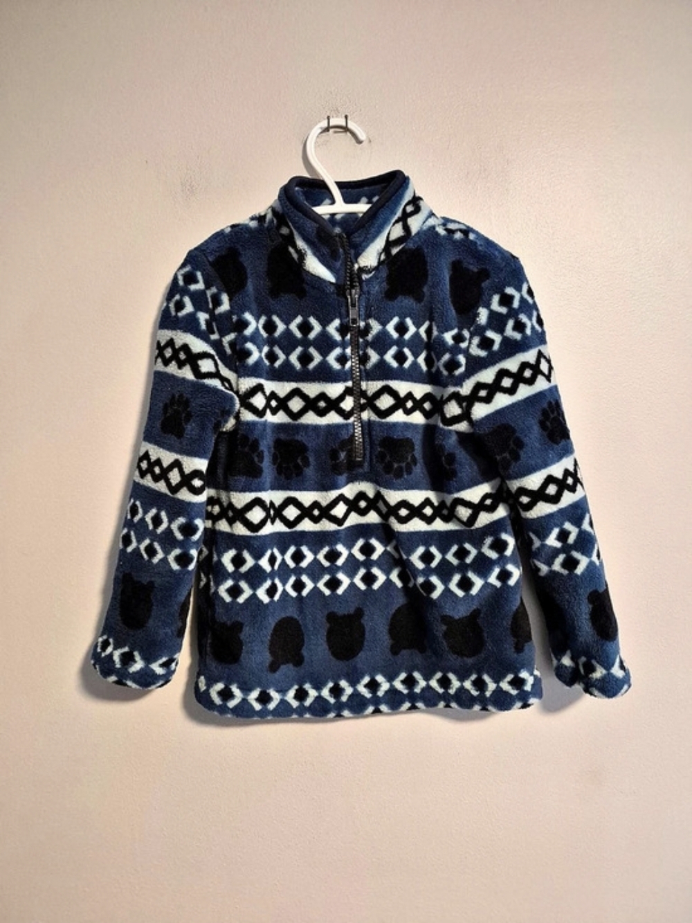TNL 3/4Y Blue, Black & White Bear Fleece Quarter Zip Sweater